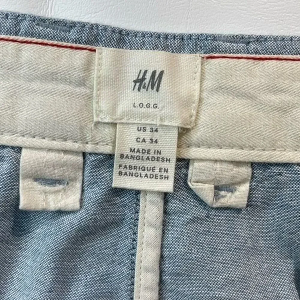 H&M LOGG Mens light blue Cotton chino shorts Sz 34